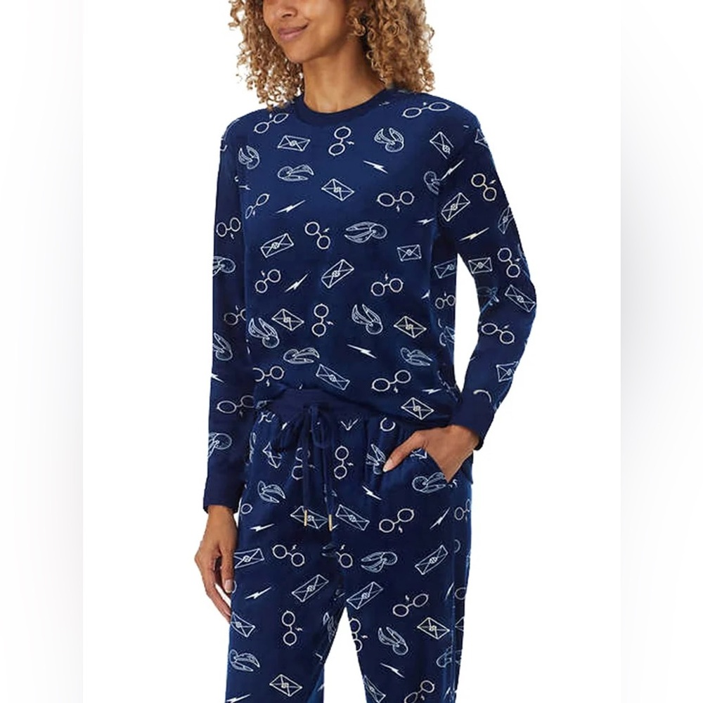 Harry Potter Wizarding World Pajama Set Womens Size Small Navy Lightning Glasses